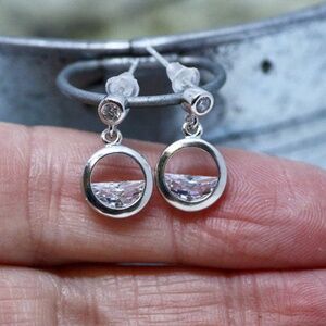New Sterling Silver Cubic Circle Drop Earrings - Sparkling Elegance